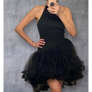 Edge Tulle Black Dress M Halter Neck Open Back Balletcore Fairy Whimsygoth Sexy